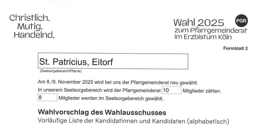 Hinweis zum Wahlvorschlag
