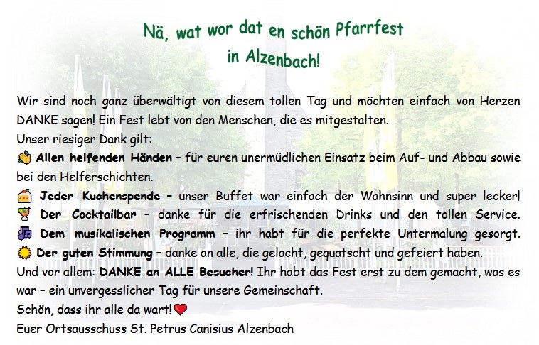 Danke Pfarrfest Alzenbach 2026